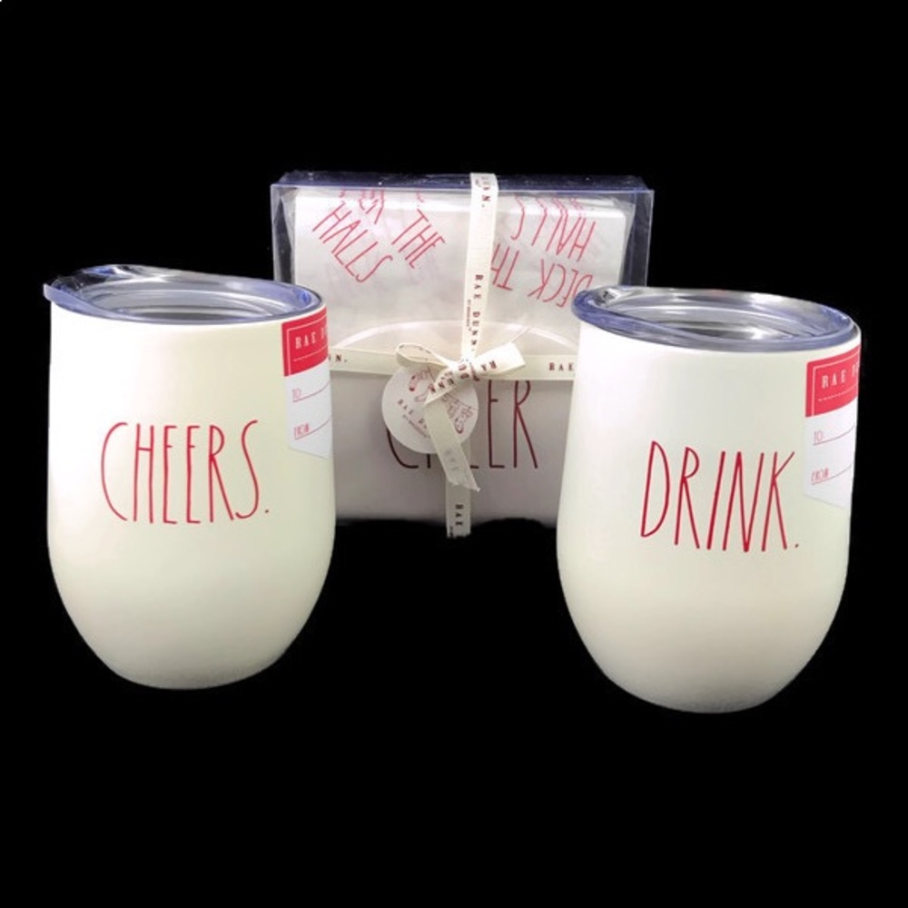 Rae Dunn Lot wine glasses & napkin holder cheers